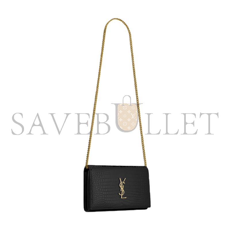 YSL CASSANDRE CHAIN WALLET IN CROCODILE-EMBOSSED SHINY LEATHER 747464DND1J1000 (22.5*14*4cm)